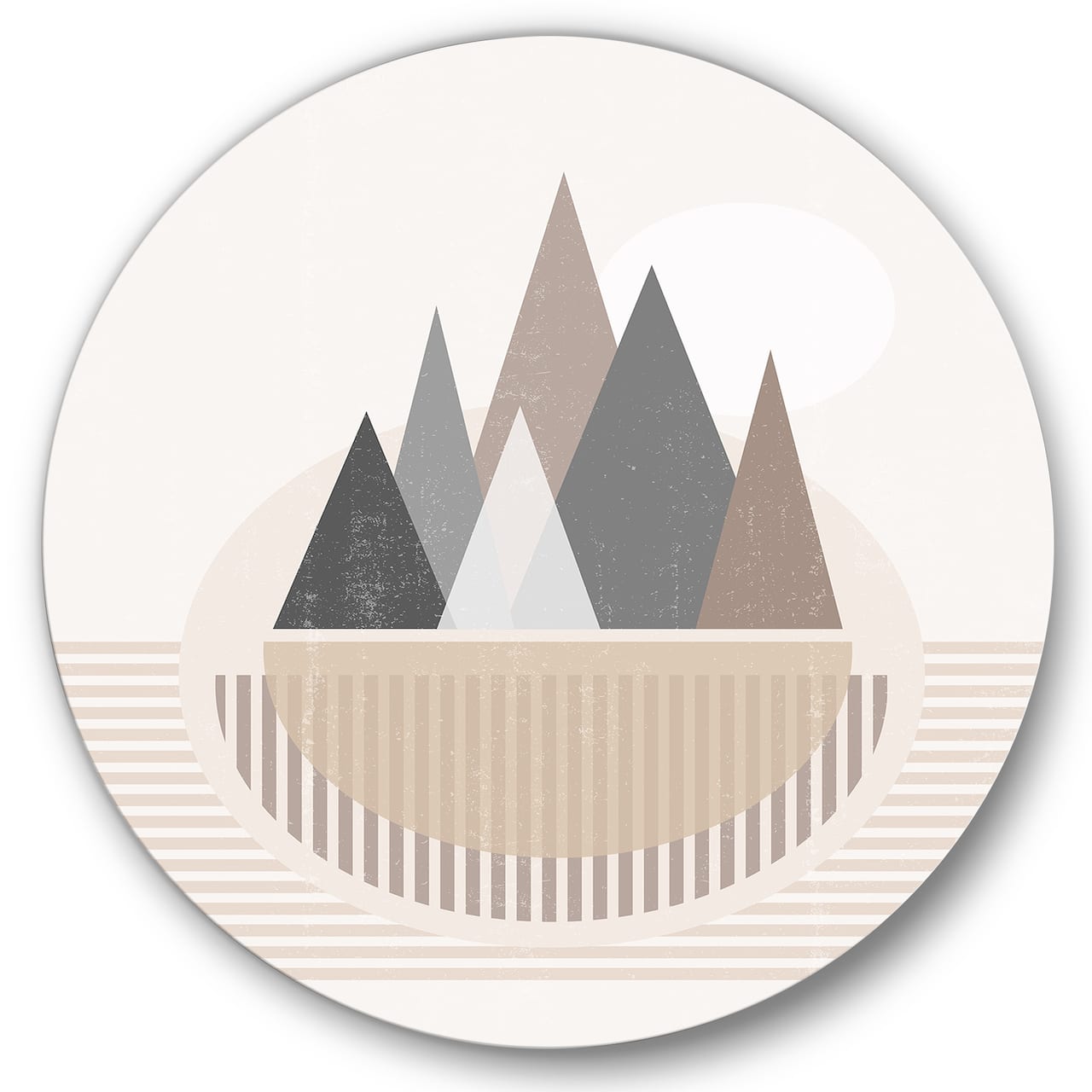 Designart - Abstract Sun and Moon In Mountains III - Modern Metal Circle Wall Art